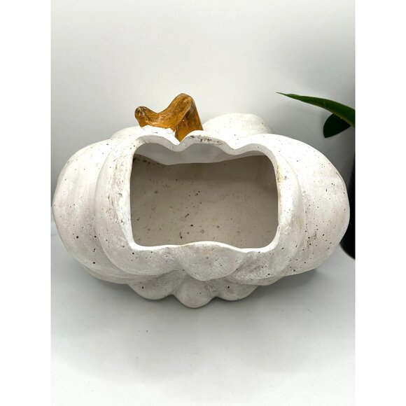 Decorative White Pumpkin Planter With Orange Stem - Picture 7 of 8